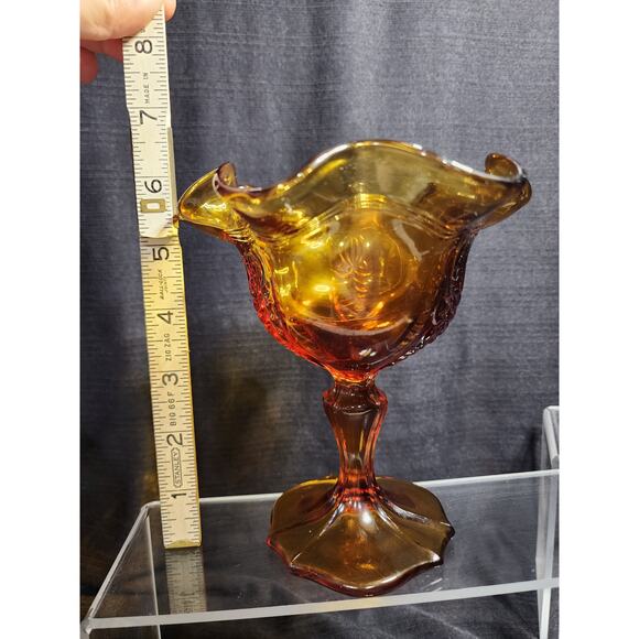 0131 Fenton Empress Pattern Golden Amber Compote - Picture 5 of 7